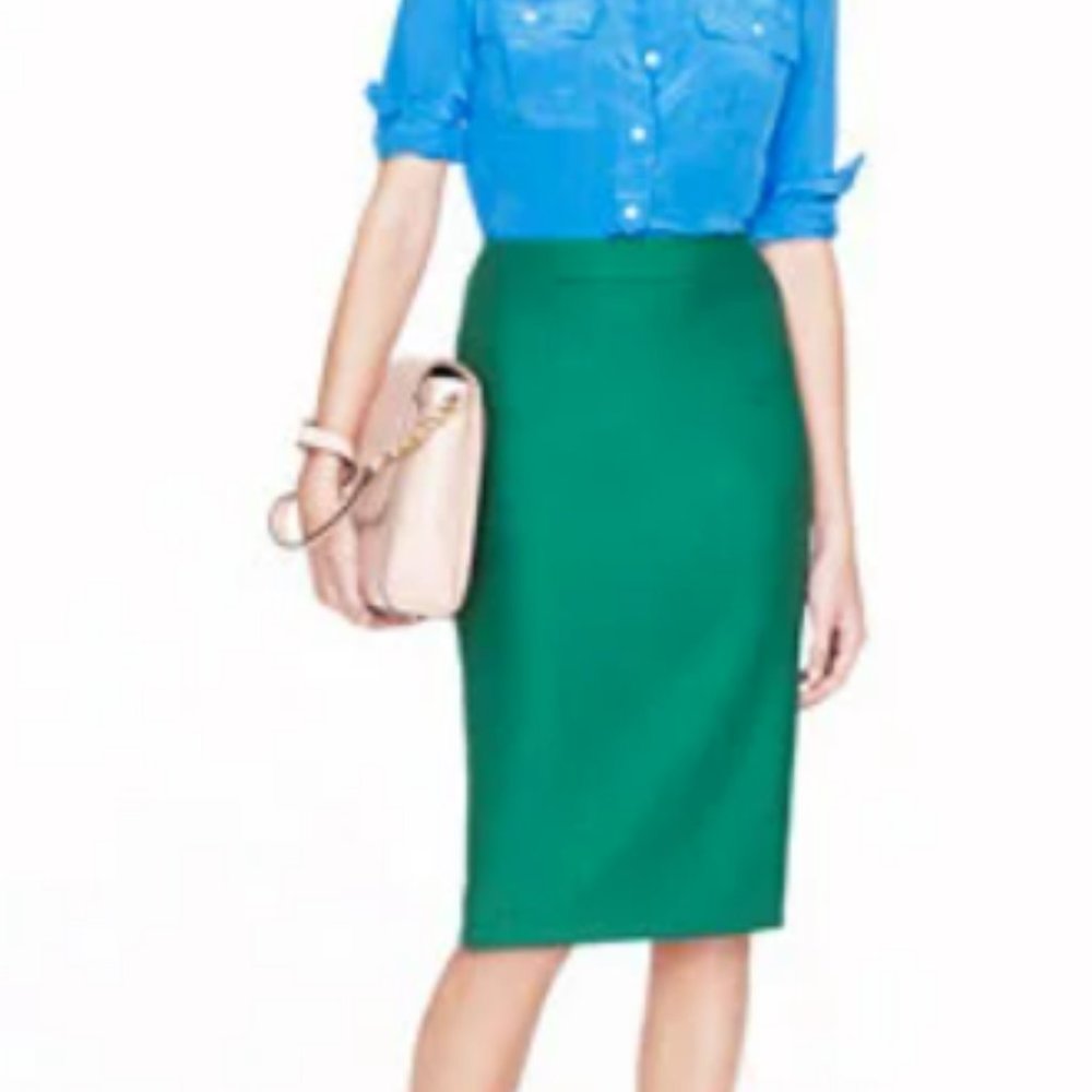 JCrew No 2 Pencil Skirt Doubleserge Wool in Vivid Jade - Size 2